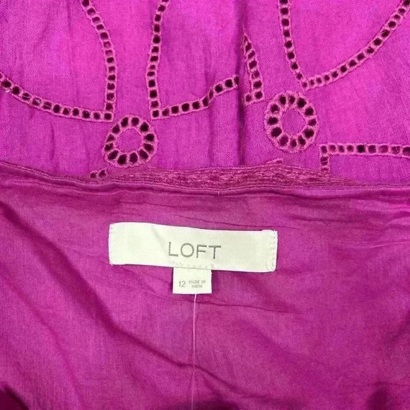 Loft Dress Sz 12 Midi Lace Trim Linen Blend Strappy Magenta NWT - Picture 9 of 11